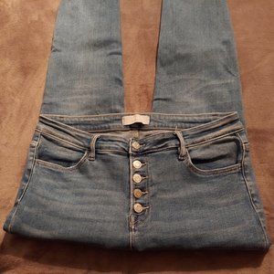 Size 31 Vervet Blue Denim Jeans Super Stretch Frayed Button Down